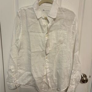 Zara Men's Linen White Button Down Shirt